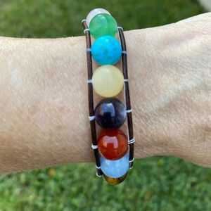Handmade Adjustable Multicolor Bead Leather Bracelet